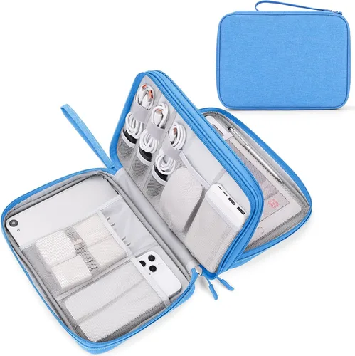 Miniatura 17 de FYY Organizador electrónico, organizador de cables de viaje, bolsa de transporte para accesorios electrónicos, portátil, impermeable, doble capa