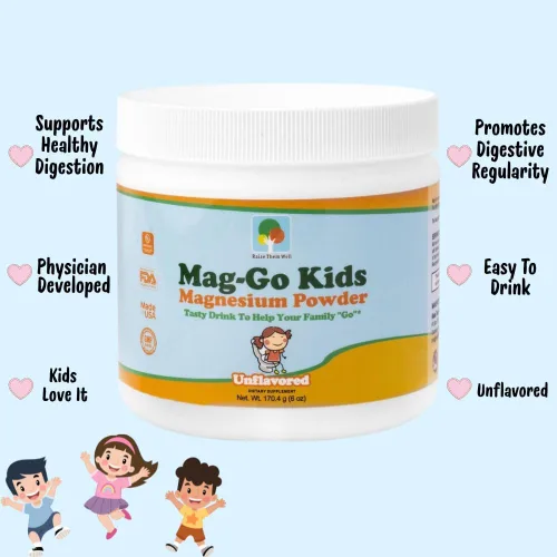 Miniatura 4 de Raise Them Well Mag-Go Kids Polvo de Magnesio para Niños Alivio del Estreñimiento (Sin Sabor) 140 Porciones por Tubo
