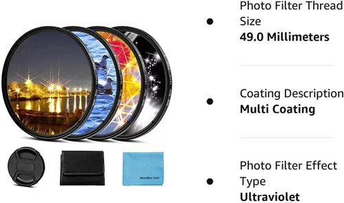 Miniatura 6 de Filtro de estrella de 1.929 in, filtro de lente Starburst de 4 piezas (4 puntos, 6 puntos, 8 puntos, 12 puntos) con tapa de lente central para Canon