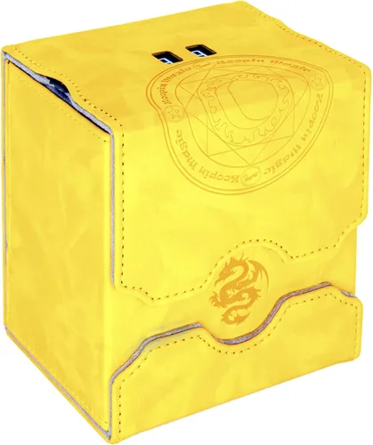 Zoopin - Caja de cuero con contador de vida giratorio integrado, color amarillo para MTG, Yugioh, Pokeman, TES Legacy, Munchkins CCG Decks y también