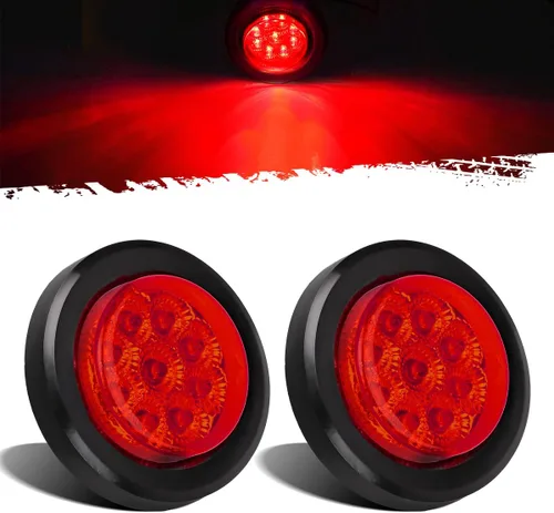 Partsam 2 luces de marcador LED redondas de 2 pulgadas, color rojo, 9 diodos con reflectores, impermeables, selladas, luces LED redondas de 2