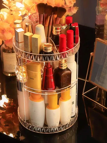 Miniatura 3 de PJLANDI Organizador de maquillaje acrílico con rotación de 360 grados, soporte de almacenamiento cosmético estante Perfume en tocador de baño