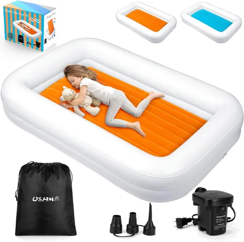 Miniatura 8 de USHMA Cama de viaje para niños pequeños [4 lados] Colchón de aire reversible de 2 colores para niños Cama inflable para niños Cama de viaje