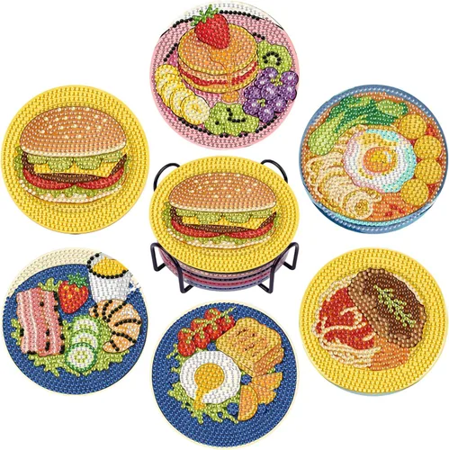 Miniatura 19 de Leatrice 6 piezas de posavasos de arte de diamante pequeños kits de pintura de diamante para adultos con puntos de diamante redondos, taladro