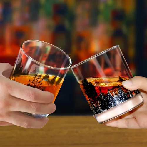 Miniatura 4 de TOOWELL Juego de 2 vasos de whisky, regalos de jubilación para hombres y mujeres, 11 onzas, vidrio de bourbon antiguo hecho a mano, regalos