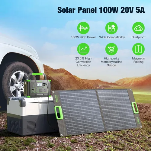 Miniatura 2 de GRECELL Panel solar portátil de 100W para generador de estación de energía, celda solar plegable de 20V cargador solar con cargador de batería