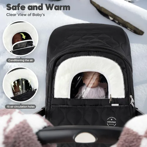 Miniatura 4 de Funda de asiento de automóvil para bebé, impermeable, resistente al viento, forro polar cálido transpirable con cremallera completa para asiento