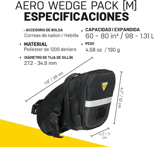 Miniatura 7 de Topeak TC2261B Aero Wedge Pack con Strap Mount, Mediano, Negro