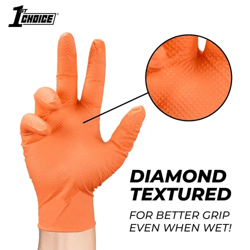 Miniatura 6 de 1st Choice Guantes de mecánico de 6 mil, guantes de nitrilo desechables sin látex, caja grande de 100 guantes desechables de nitrilo naranja
