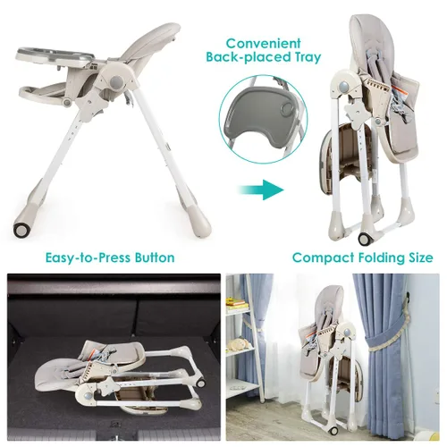 Miniatura 6 de BABY JOY Silla alta convertible para bebés y niños pequeños, altura ajustable, silla alta Grow & Go con reclinación y reposapiés, bandeja doble Gris