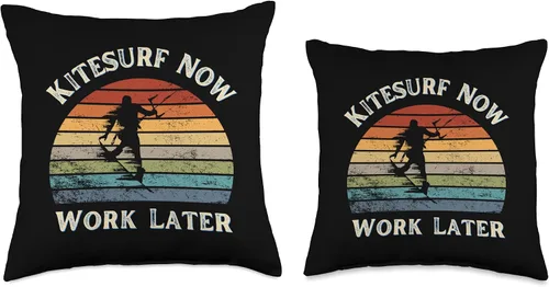Miniatura 3 de Funny Kitesurf Now Work Later Tee For Kitesurfing Lovers Throw Pillow