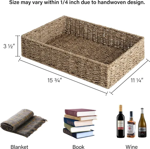 Miniatura 2 de StorageWorks - Bandeja grande de pasto marino para baño, cestas de almacenamiento de pasto marino para estantes, cestas de mimbre natural tejidas a