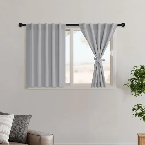 Miniatura 153 de Hiasan Cortinas opacas negras para dormitorio, cortinas opacas cortas de 45 pulgadas de largo, con aislamiento térmico, bolsillo para barra
