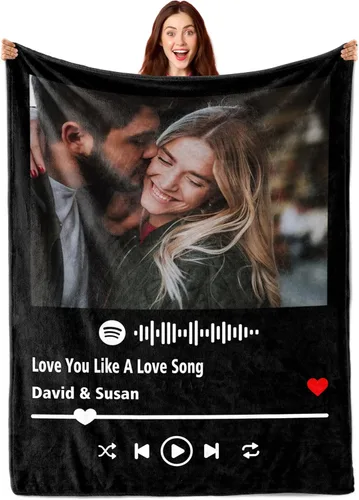 Miniatura 17 de Envío al día siguiente, manta personalizada con foto, mantas con foto personalizadas, manta personalizada de Spotify, regalos divertidos 01