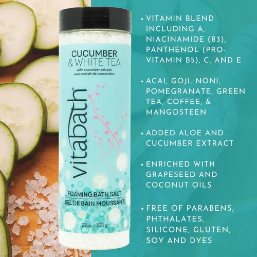 Miniatura 2 de Vitabath Sales de baño espumosas de pepino y té blanco, aromaterapia relajante para el cuidado de la piel, para el cuidado de la piel, calmante