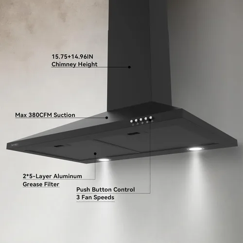 Miniatura 3 de Hermitlux Campana extractora de montaje en pared de 30 pulgadas, campana de ventilación para cocina con filtro de carbón, convertible sin