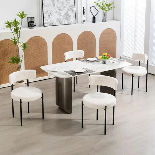 Miniatura 15 de AVAWING Juego de 6 sillas de comedor de piel sintética negra, modernas sillas de cocina tapizadas con patas de metal y respaldo curvo, sillas