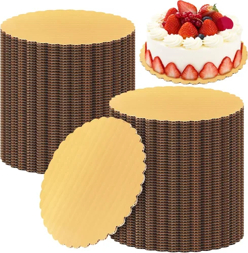 Eaasty Paquete de 100 tableros dorados redondos para tartas, platos desechables, bases festoneadas, bandejas circulares redondas recubiertas para