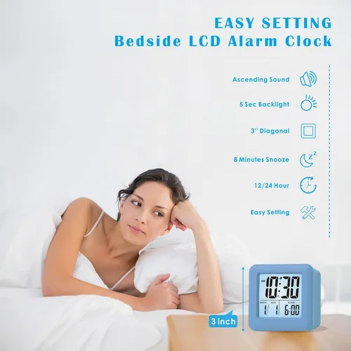 Miniatura 2 de Plumeet Reloj despertador digital para niños con repetición y luz nocturna blanca, reloj despertador de viaje de fácil configuración, hora, fecha