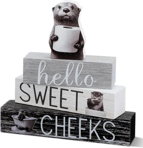 Miniatura 21 de Cinnvoice 4 piezas de decoración de baño de gato negro, decoración de baño de granja Hello Sweet Cheeks, centro de mesa, regalo para Navidad, San