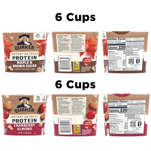 Miniatura 3 de Quaker Tazas de Avena Instantánea Express, 10g de Proteína, Paquete Variado de 2 Sabores, (Paquete de 12)