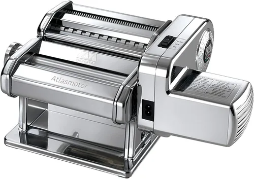 MARCATO Hecha en Italia Atlasmotor 110V Máquina Eléctrica para Hacer Pasta, Acero Cromado. El Set Incluye Atlas 150, manivela manual, abrazadera,