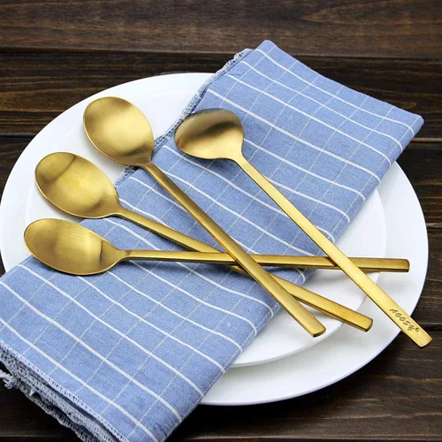 Miniatura 2 de Cucharas coreanas – Juego de 8 piezas de acero inoxidable, 8.5 pulgadas, doradas con asas largas, cucharas de cocina asiáticas para el hogar, cocina