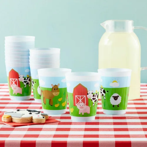 Miniatura 2 de BLUE PANDA Paquete de 16 tazas de plástico de animales de granja, corral para suministros de fiesta de cumpleaños (16 onzas)