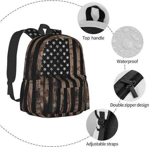 Miniatura 6 de Mochila de camuflaje vintage con bandera americana, bolsas de libros, ligeras, informales, para portátil, mochila de viaje para hombre y mujer