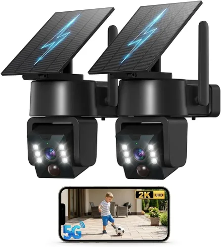 Miniatura 8 de Cámara de seguridad inalámbrica para exteriores 2PCK - 5G y 2.4G Wi-Fi para exteriores, panorámica/inclinación 2K de 360°, funciona con energía