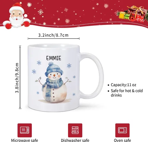 Miniatura 6 de Taza de Navidad personalizada para niños, taza de café con nombre personalizado de muñeco de nieve para niñas y niños, taza de chocolate caliente