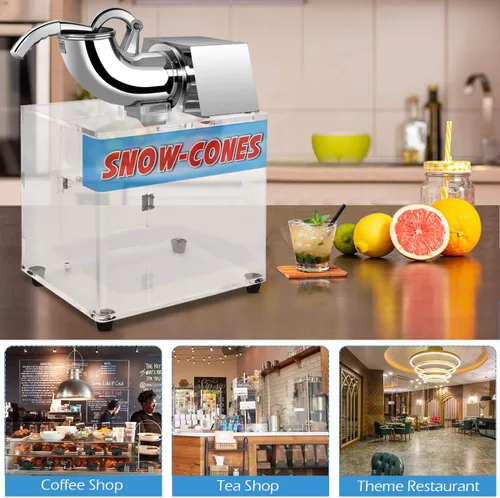 Miniatura 2 de Costzon Máquina comercial de cono de nieve, afeitadora de hielo de acero inoxidable de 440 libras/H con cuchillas dobles, máquina eléctrica de cono