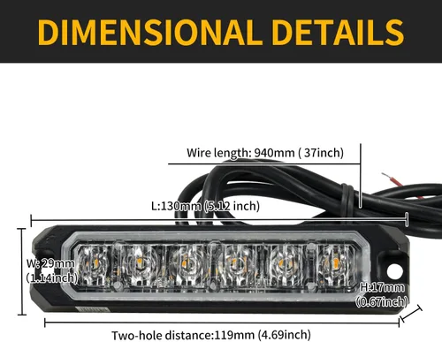 Miniatura 6 de Purishion - Luz estroboscópica con 6 luces LED color ámbar, impermeable, para barra de precaución, 10 patrones intermitentes, apto para automóvil