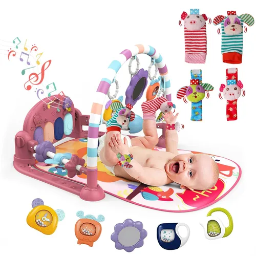 Miniatura 14 de dearlomum Alfombra de Juego para Bebés, Divertido Piano de Juego para Tiempo de Barriga con 5 Juguetes Sensoriales para Bebés, Música y Luces, Tigre