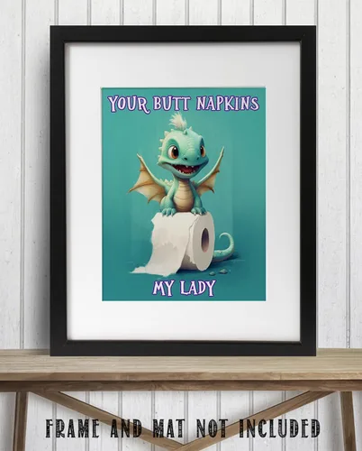 Miniatura 8 de Your Butt Napkins My Lady Adorable Baby Dragon Cartoon Holding a Roll of Toilet Paper - 11x14 Unframed Wall Art Print - Funny and Cute Bathroom