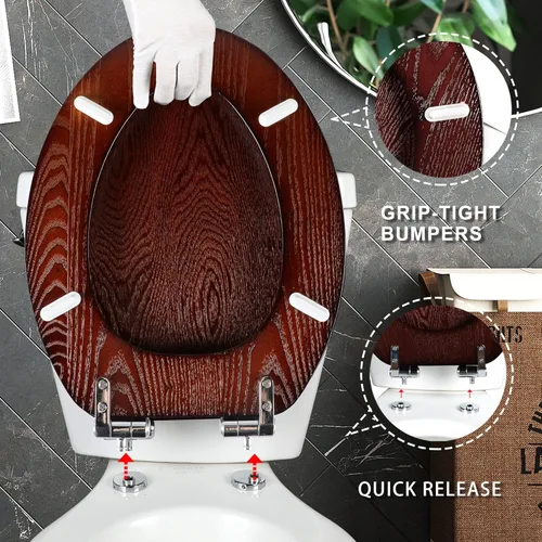Miniatura 4 de Angel Shield - Asiento para inodoro alargado de madera con cierre silencioso, fácil de limpiar y bisagras de liberación rápida