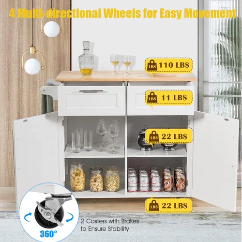 Miniatura 5 de Harmony-Furniture - Isla de cocina con ruedas con cajones y armarios de almacenamiento, carrito de servicio con cerradura, carrito de cocina móvil