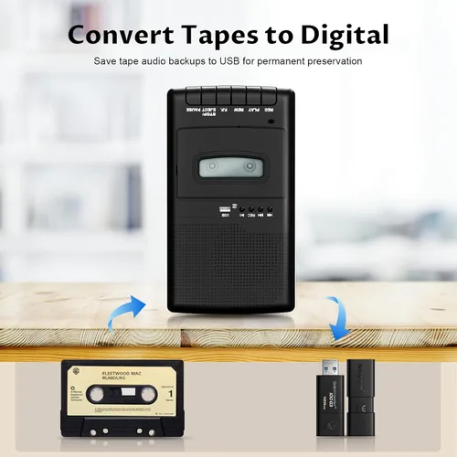 Miniatura 2 de Cassette Player Recorder & Tape Converter,Recording to USB/Tape from Mic, Convert Tapes to WAV via USB Drive, Portable Tape Player with Collar Mic