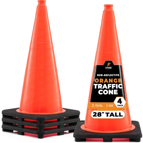 Miniatura 54 de Xpose Safety Cono de tráfico verde lima de 28 pulgadas, paquete de 4, cono de seguridad de PVC de alta calidad para estacionamiento, precaución