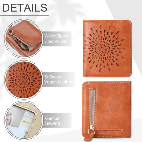 Miniatura 4 de APHISON Billetera pequeña delgada para mujeres y hombres, cartera RFID para mujer, diseño de girasol, de piel con girasol, tarjetero para tarjetas