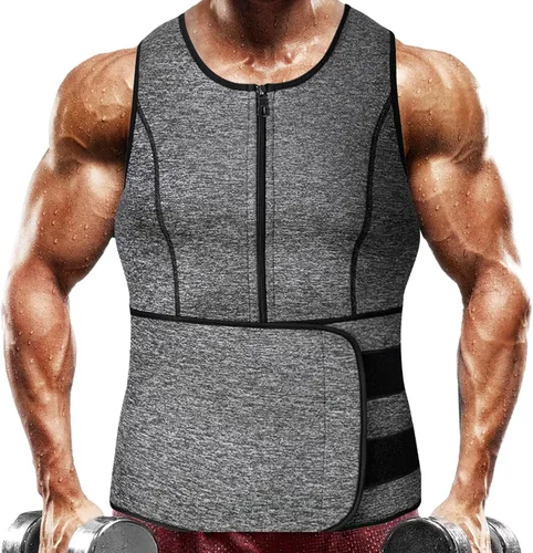 Miniatura 8 de MISS MOLY Chaleco de entrenamiento de cintura de sauna para hombre, chaleco para sudar con cinturón recortador, camiseta sin mangas de #1negro