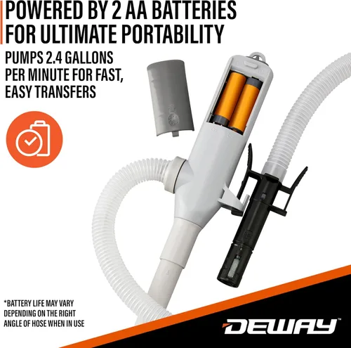 Miniatura 6 de Deway Bomba automática de transferencia de combustible con parada automática, funciona con batería AA, manguera extra larga de 39 pulgadas, bomba