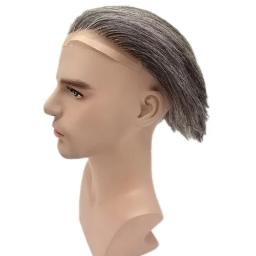 Miniatura 4 de N.L.W. Peluquín de cabello humano para hombres, base de piel fina de 0.04mm PU, tamaño base 25 x 20 cm, nudos en V, prótesis capilar, sistema