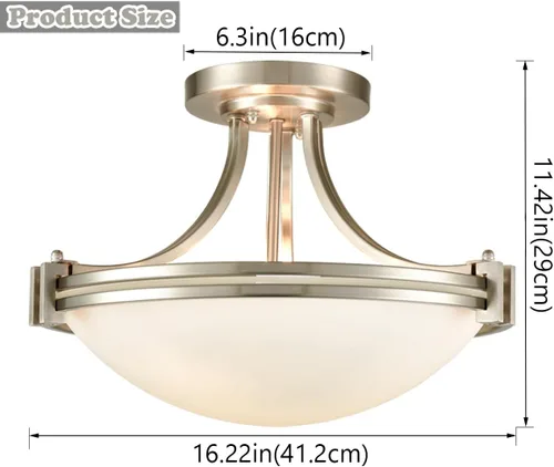 Miniatura 5 de SAMTEEN Lámpara de techo semiempotrada de níquel cepillado moderna de 3 luces de vidrio blanco para pasillo, lámpara de techo para dormitorio, sala