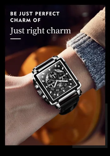 Miniatura 3 de OLEVS Relojes cuadrados para hombre, cronógrafo de cuero marrón, reloj de negocios de moda, luminoso, impermeable, relojes de pulsera casuales