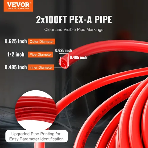 Miniatura 2 de VEVOR Tubo de PEX de 1/2 pulgada, 2 x 100 pies, tubo de tubería flexible PEX-A sin barrera de oxígeno para agua potable, para agua caliente/fría