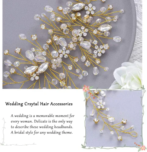 Miniatura 5 de Unicra Flor de novia boda pelo vid cristal pieza nupcial pieza de diamantes de imitación fiesta accesorios hoja joyería cuentas cuentas tocado