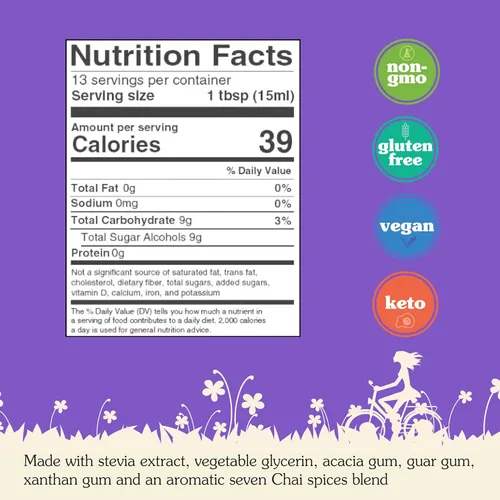Miniatura 2 de NuNaturals Jarabe de stevia, edulcorante sin azúcar, sustituto de azúcar a base de plantas, cero calorías, jarabe sin azúcar, especias chai, 6.6