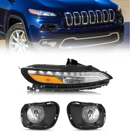 Miniatura 20 de JSBOYAT Compatible con 2014-2018 Jeep Cherokee Luz LED DRL de estacionamiento Señal de giro estilo OE Faros LED DRL cromados para parachoques Señal