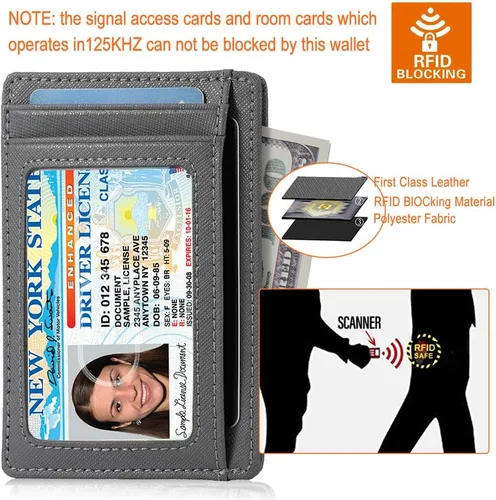 Miniatura 6 de Slim RFID - Soporte para tarjetas con sistema de bloqueo, billetera de cuero de bolsillo frontal minimalista para mujer